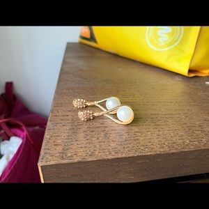 Statement earrings, faux pearl and teardrop shape